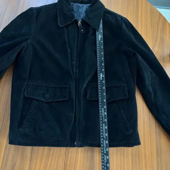 Vintage 90s Distressed Black Suede Leather Bomber Jacket Quilted Lining No Size - Picture 14 of 16
